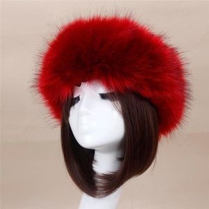 Women's Hat Faux Fur Thick Headband Open Top Ruby